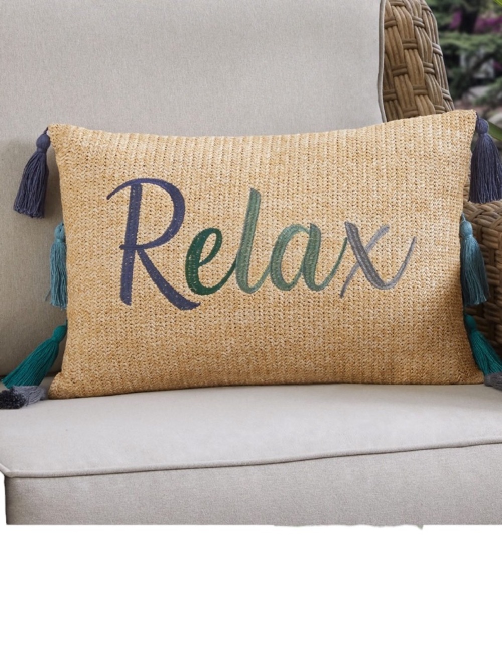 Hermosa Relax Embroidered Outdoor toss pillow